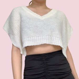 White knit V neck vest